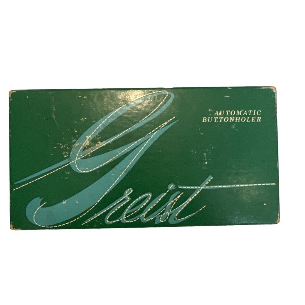 Greist Automatic Buttonholer Attachment Vtg Blue in Box Manual Style #6 Made USA